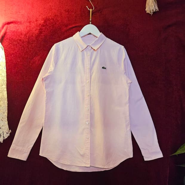 라코스테(Lacoste) 시그니쳐 로고 핑크 옥스포드 셔츠