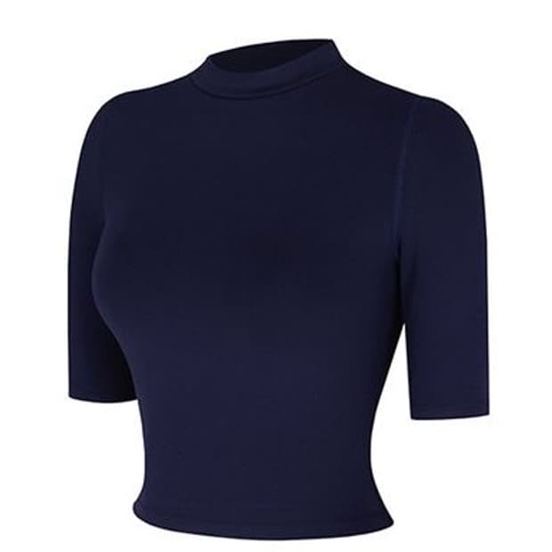 널디 슬림 코튼 크롭탑 반팔 티셔츠 NAVY