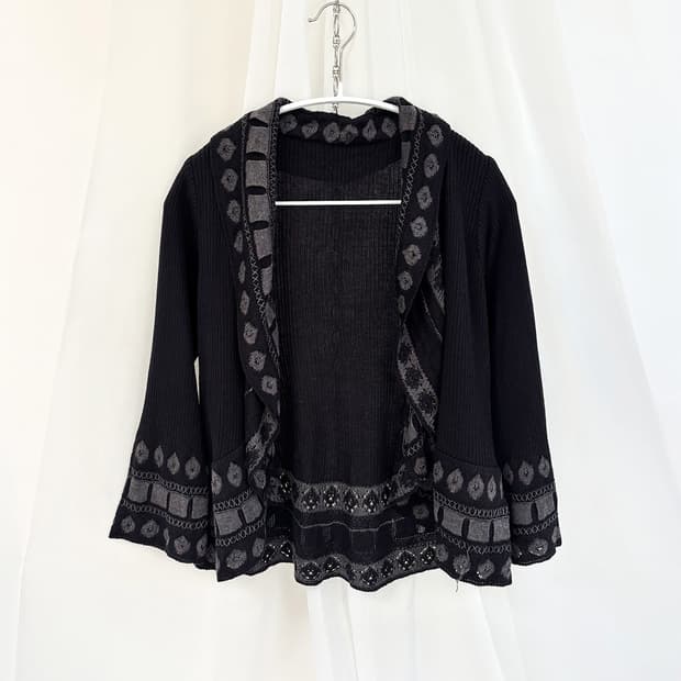 sarisa 미드나잇 에스닉 크림 숄 가디건