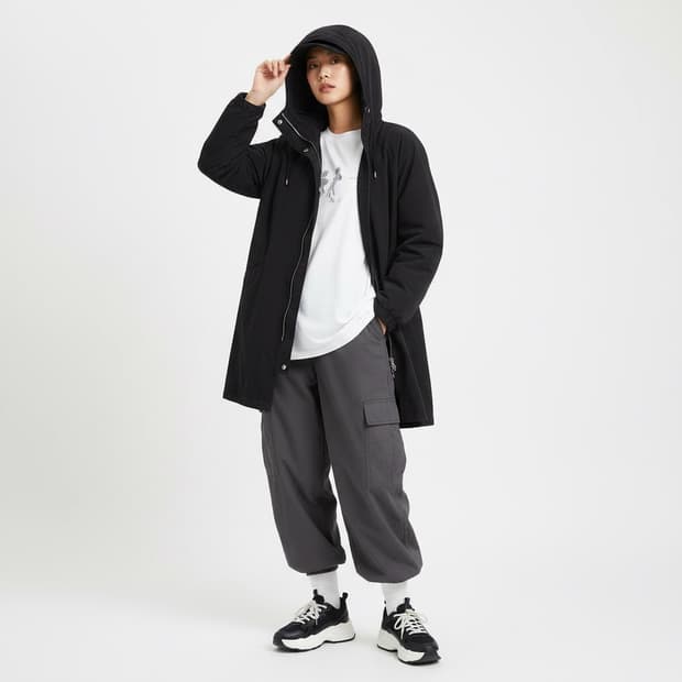 Sandro 산드로 블랙 후드 롱코트 98 (미니멀)