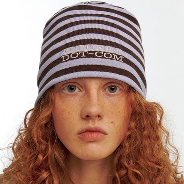 dot com stripe beanie brown