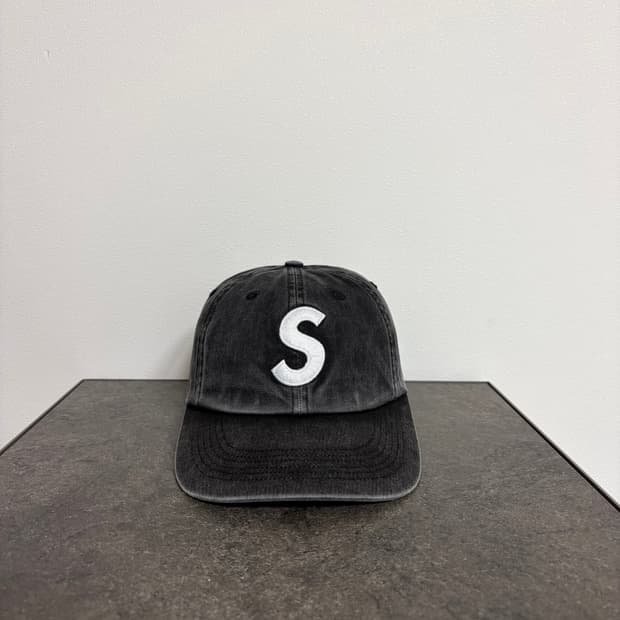 (OS) 슈프림 S로고 6패널 볼캡 모자 피그먼트 워시드 블랙
