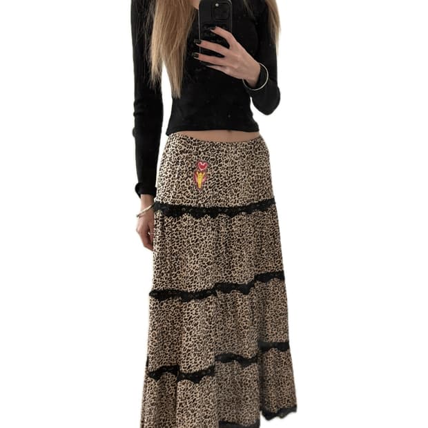 omighty logo long skirt leopard
