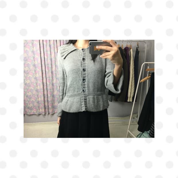 그레이 카라 니트 가디건