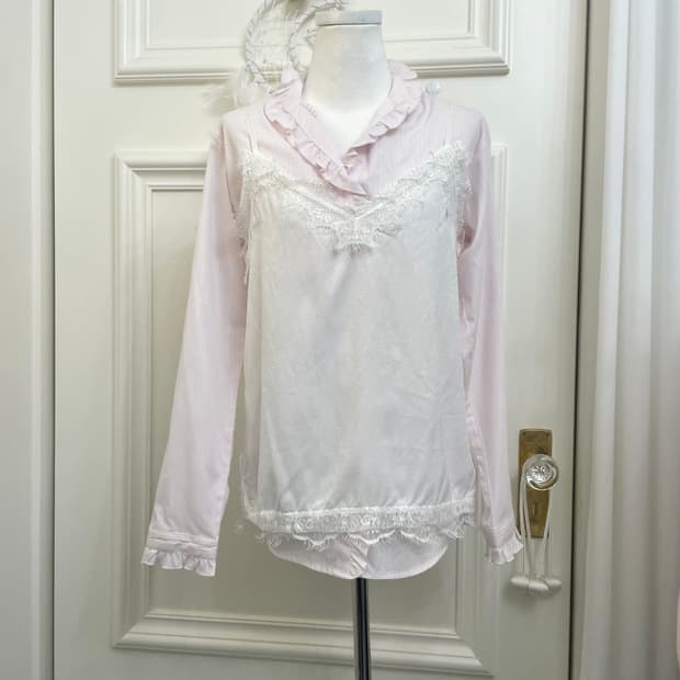 pink ruffle point lovely shirt&white lac