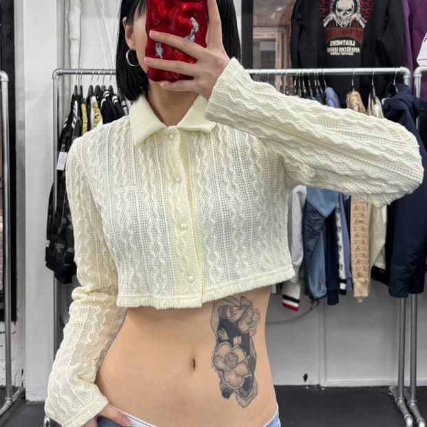 엑스걸 크롭 니트 가디건