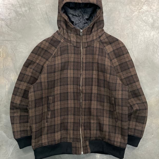 칸사이진 체크 플란넬 후드 자켓