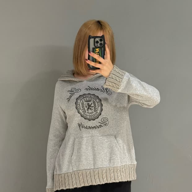 Kawaii knit layered lettering hoodie