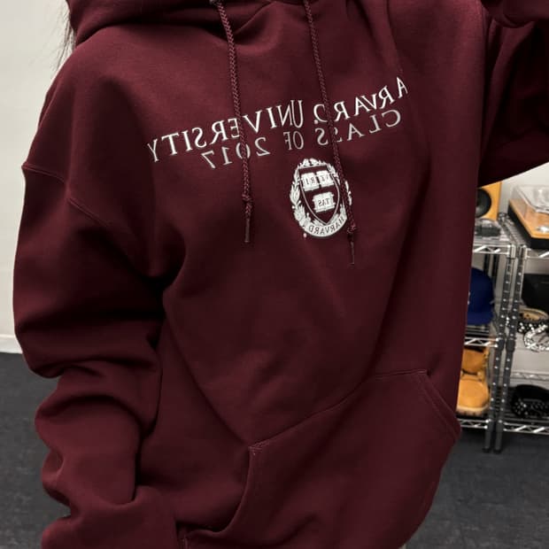 챔피언 00s 하버드 컬리지 버건디 후드티