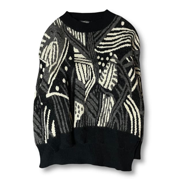 빈티지 그레이 패턴 긴팔 니트