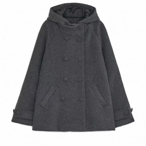 허그유어스킨 후드 하프 코트 차콜