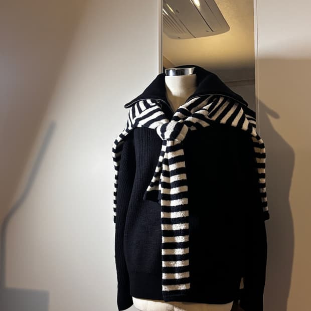 (W) 코스 울 코튼 하프 집업 점퍼 블랙 니트 (L사이즈)