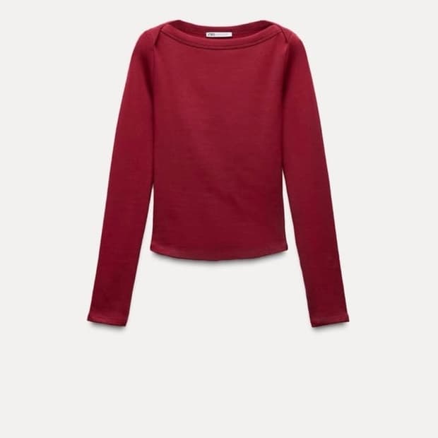 자라 보트넥 롱슬리브 버건디레드 L