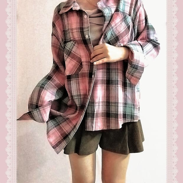 🌸 핑크 체크 루즈핏 셔츠 🍓 일본 빈티지 남방