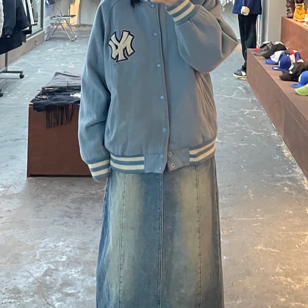 WWS MLB 양키스 라이트블루 울 바시티 자켓 H1180