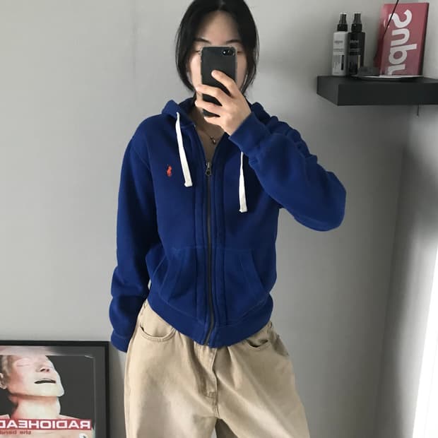 폴로 랄프로렌 포니로고 써멀 헤비 블루 후드집업