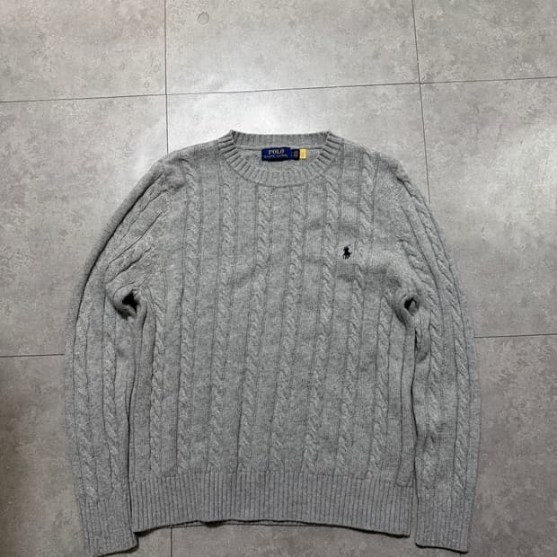 랄프로랜 폴로 그레이컬러 빈티지 케이블 코튼 니트  100size  