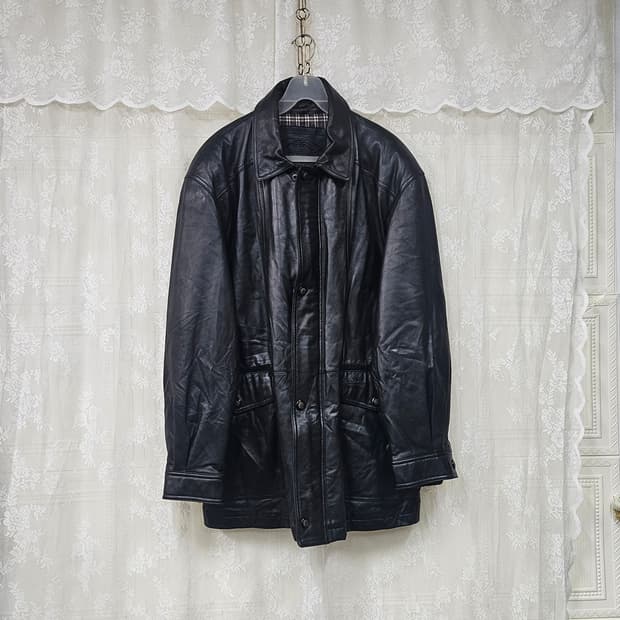 남성 블랙 양가죽 사파리형 자켓