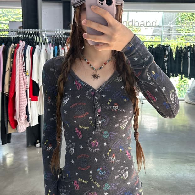히스테릭글래머 할로윈 버튼 롱슬리브긴팔티셔츠 