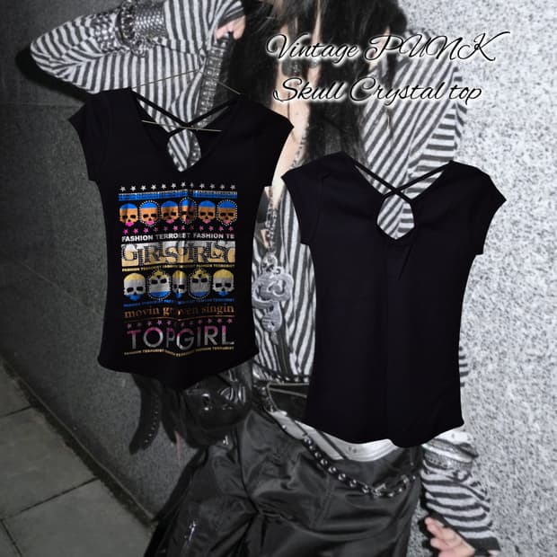 Vintage PUNK Skull Crystal top