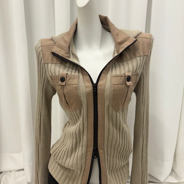 y2k 투웨이 골지 하이넥 집업