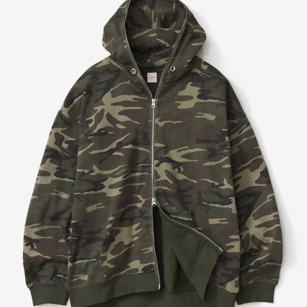 자이언트핏 솔리드 후드집업 (카모베이지)