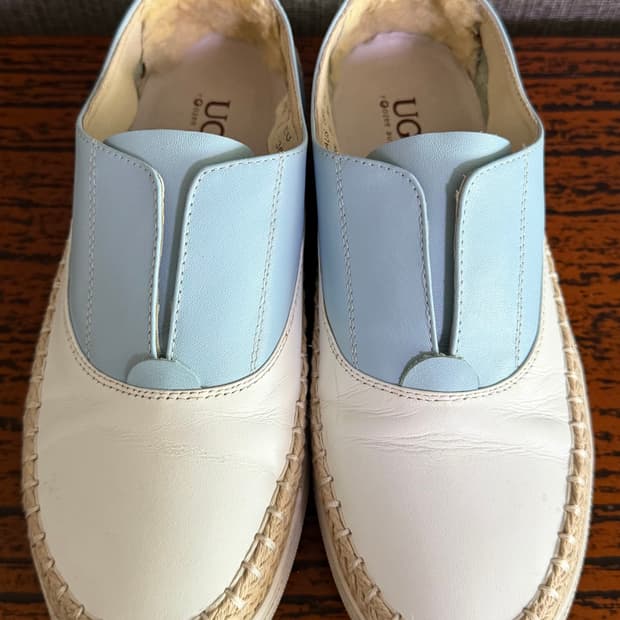 어그 UGG 레더 슬립온 하늘색 흰색 가죽 양털 에스파드류 스니커즈 36