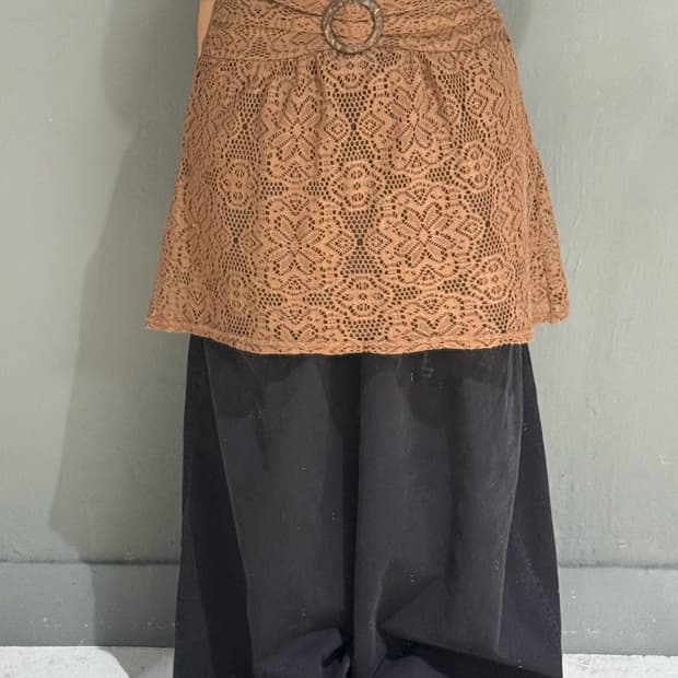 lace belt shirring detail skirt