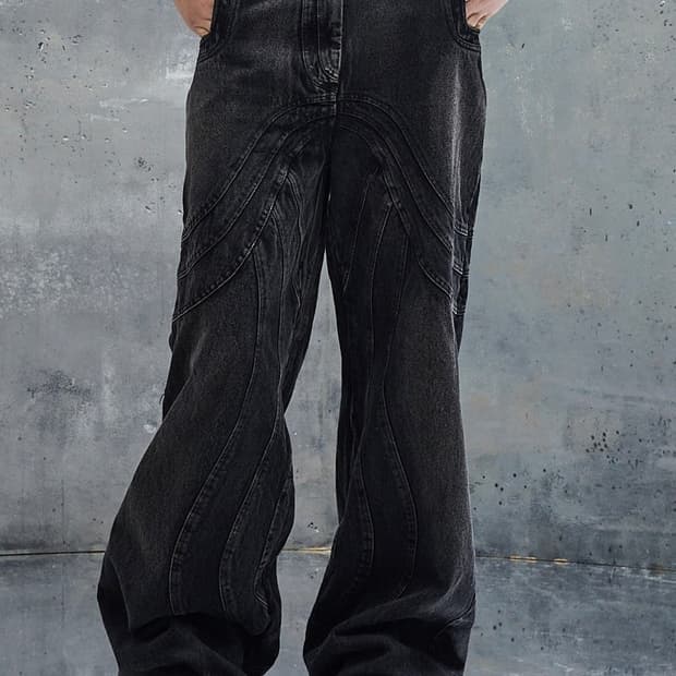 NOFAITH STUDIOS 웨이브 워싱 데님 팬츠 플레어 노페이스