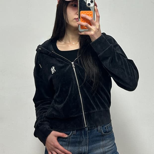 MLB 뉴욕 양키스 벨벳 후드집업 블랙