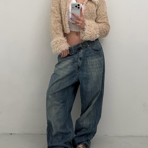 와이드 워싱 중청 팬츠 