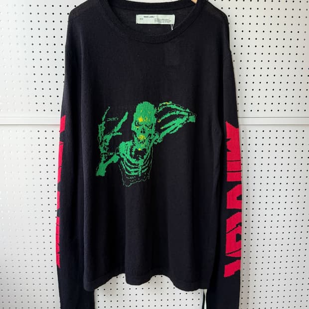 오프화이트 17SS 미러 스컬 인타르시아 니트