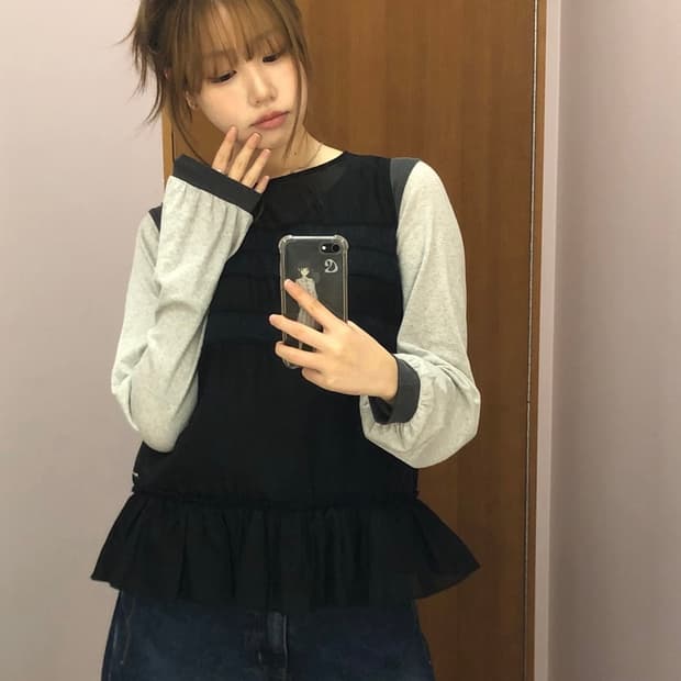 코이세이오 쉬어 레이어드 슬리브리스 블랙 sheer layered 