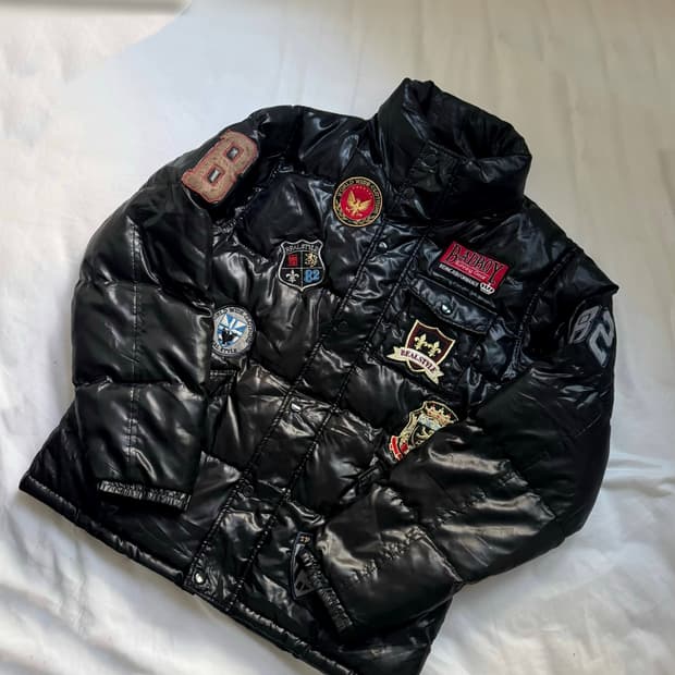 bad boy 패치디테일 하이넥 유광 패딩 자켓 점퍼 락시크 펑크 y2k