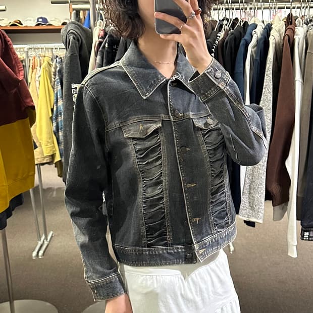 40)Japanese vintage 여성 워싱 러플 데님 자켓