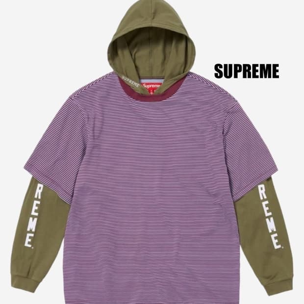 [XL] 슈프림 레이어드 후드 롱 슬리브 탑 올리브 