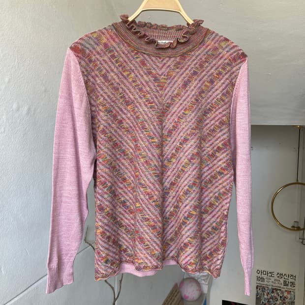 울 핑크•멀티컬러 패턴 니트