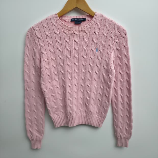 [S] 폴로 랄프로렌 핑크 케이블 니트 스웨터