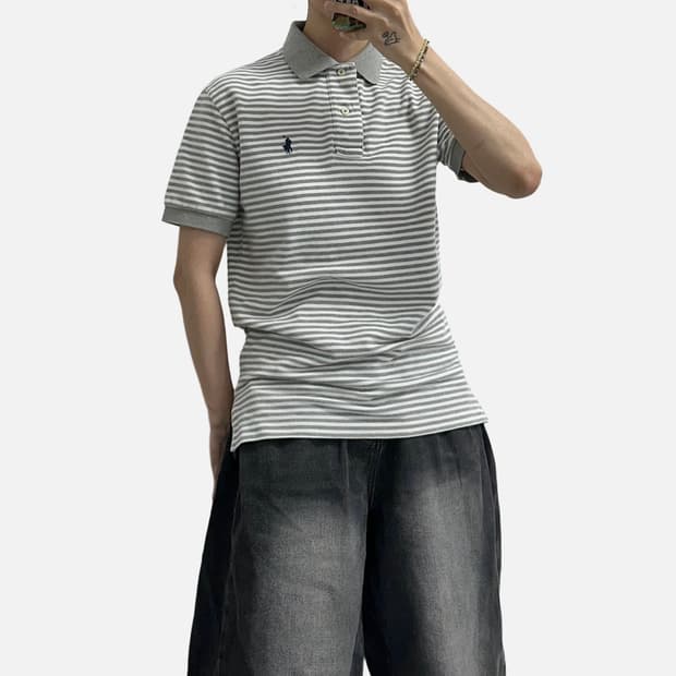 폴로 스트라이프 반팔 카라티 피케셔츠