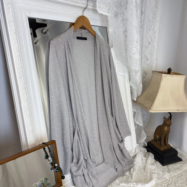 gray cardigan