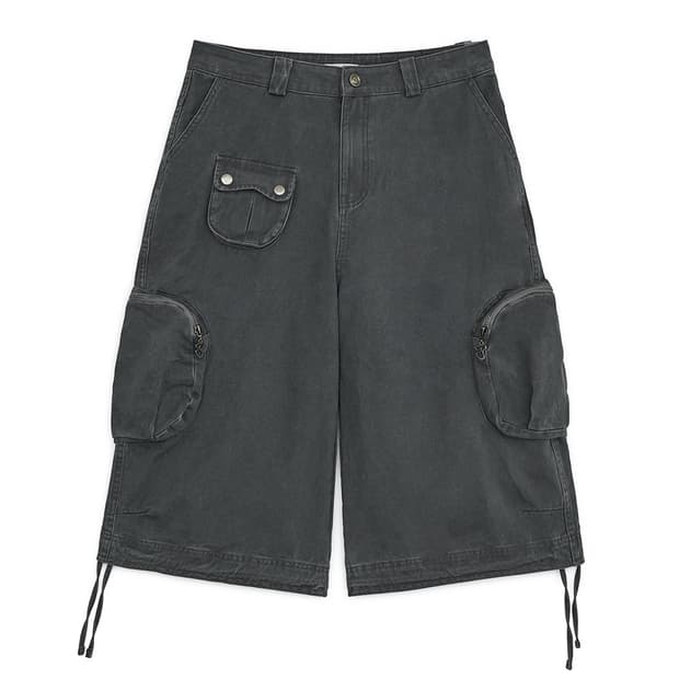 허그유어스킨 워시드 버뮤다 카고 팬츠 차콜 s