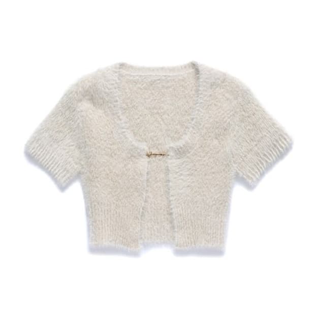 자크뮈스 Jacquemus 라 마유 니브 플러피 참 로고 가디건