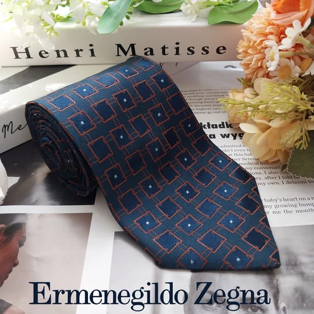 에르메네질도 제냐 기하학 자수 패턴 넥타이 9.2cm A+등급 K2485