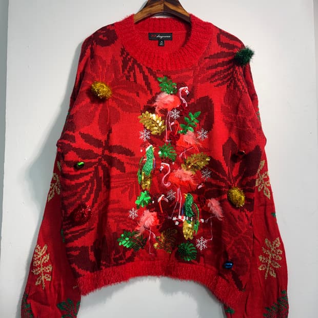 U.S.A. 크리스마스 어글리니트 L  플라밍고 종소리