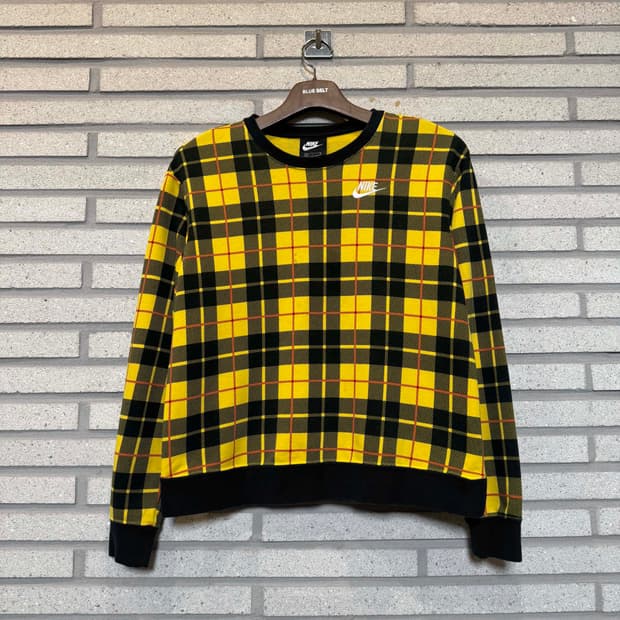 나이키 체크 패턴 옐로우 컬러 맨투맨