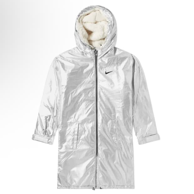 나이키 x 피어오브갓 셰르파 파카 실버 롱 코트