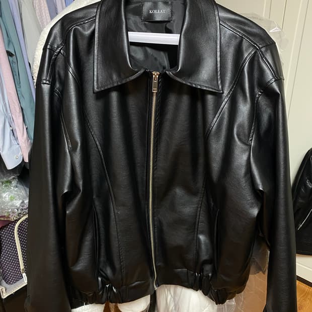 콜릿 - 빈티지 밴딩 오버핏 레더 가죽자켓 (블랙/free)