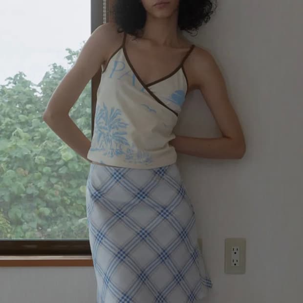 기준 kijun Essential Check Mini Skirt Blue