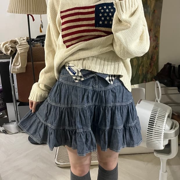 버버리 런던 블루라벨 데님 캉캉 스커트