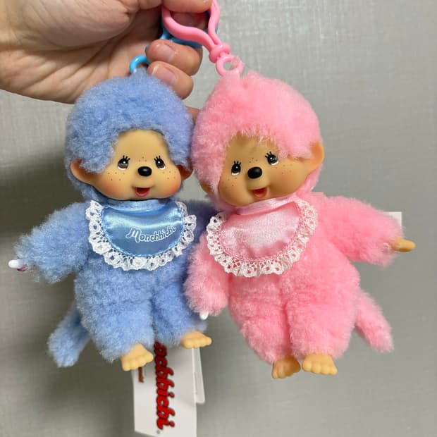 유럽 뽀글이 몬치치 인형 키링 핑크/블루